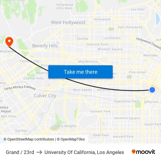 Grand / 23rd to University Of California, Los Angeles map