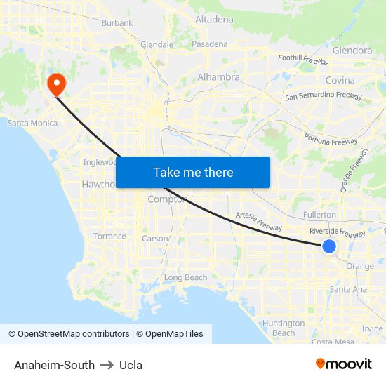 Anaheim-South to Ucla map