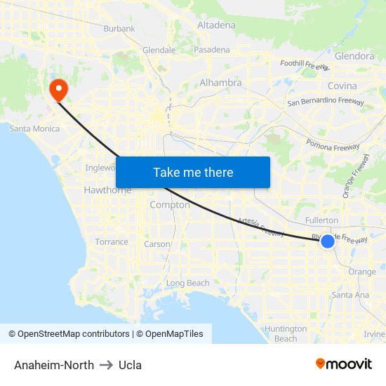Anaheim-North to Ucla map