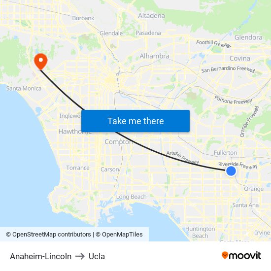 Anaheim-Lincoln to Ucla map