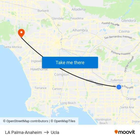 LA Palma-Anaheim to Ucla map