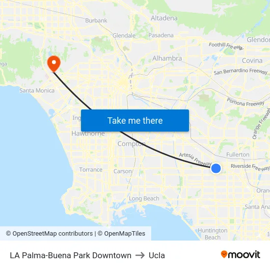 LA Palma-Buena Park Downtown to Ucla map