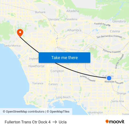 Fullerton Trans Ctr Dock 4 to Ucla map