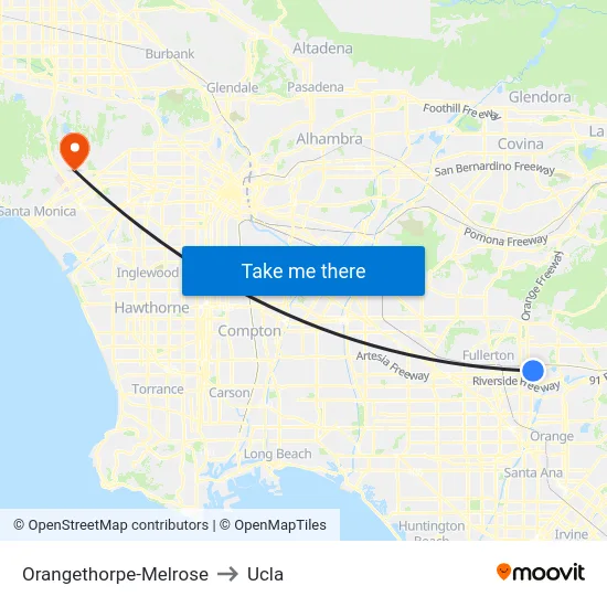 Orangethorpe-Melrose to Ucla map