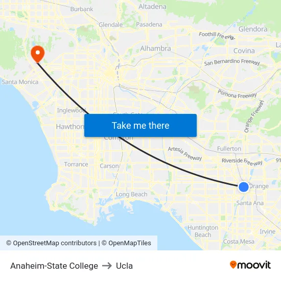 Anaheim-State College to Ucla map