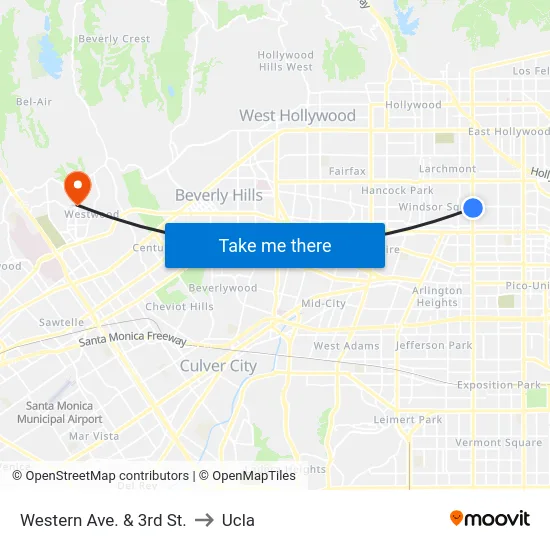 Western Ave. & 3rd St. to Ucla map