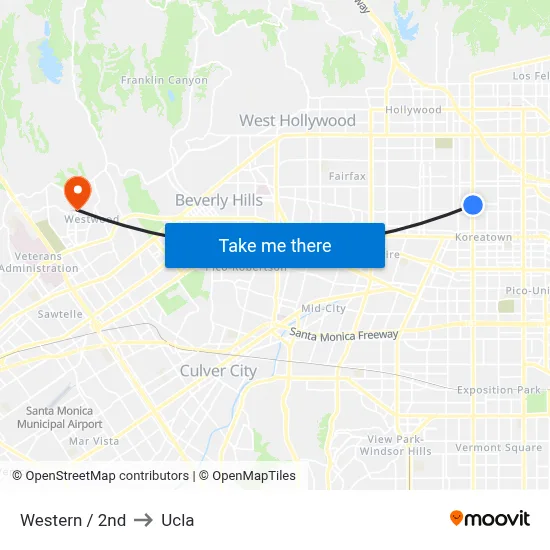Western / 2nd to Ucla map