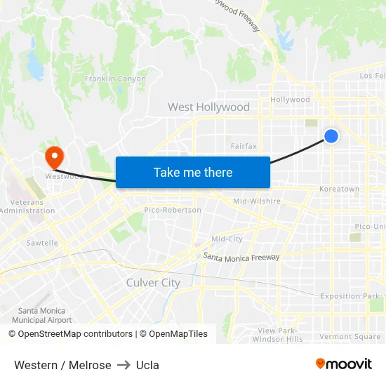 Western / Melrose to Ucla map