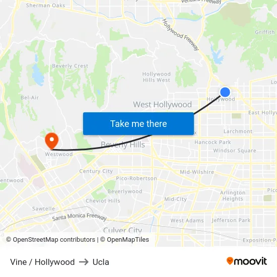 Vine / Hollywood to Ucla map