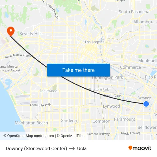 Downey (Stonewood Center) to Ucla map