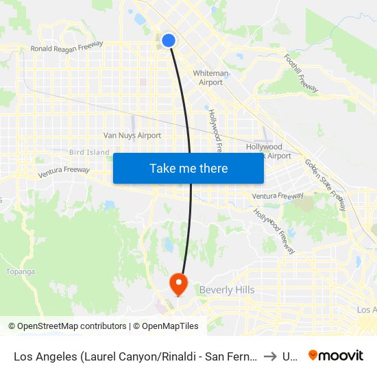 Los Angeles (Laurel Canyon/Rinaldi - San Fernando) to Ucla map