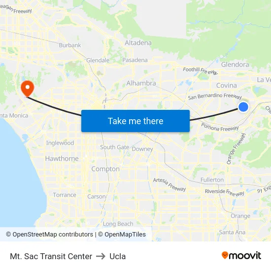 Mt. Sac Transit Center to Ucla map