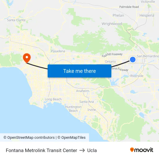 Fontana Metrolink Transit Center to Ucla map