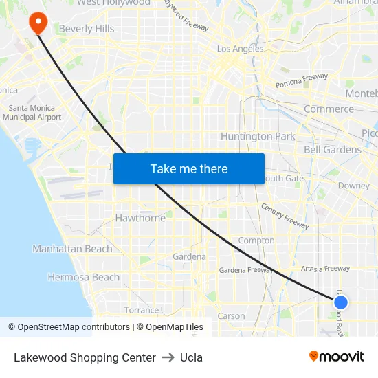Lakewood Shopping Center to Ucla map