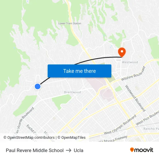 Paul Revere Middle School to Ucla map