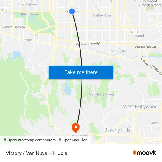 Victory / Van Nuys to Ucla map