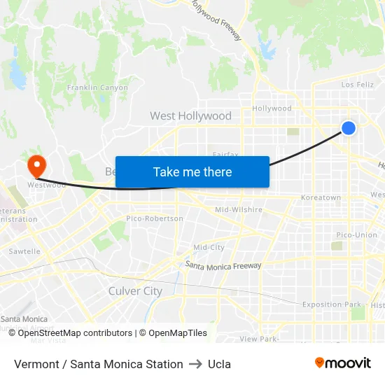 Vermont / Santa Monica Station to Ucla map