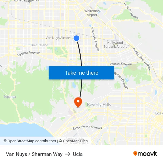 Van Nuys / Sherman Way to Ucla map