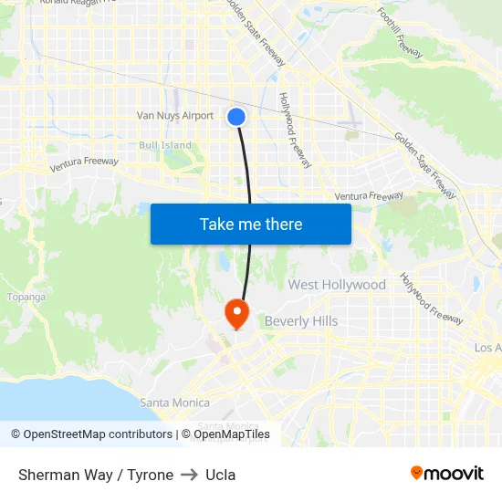 Sherman Way / Tyrone to Ucla map