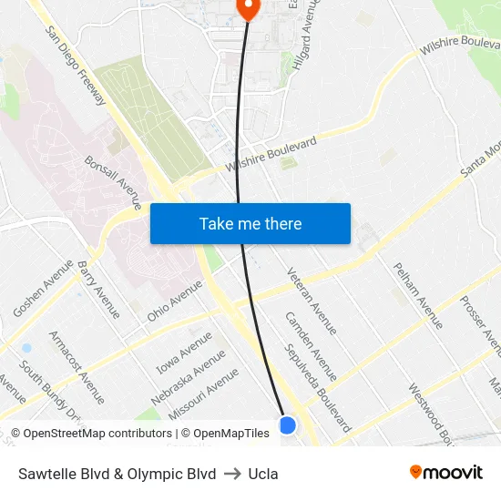 Sawtelle Blvd & Olympic Blvd to Ucla map