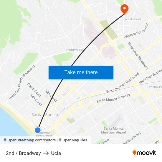 2nd / Broadway to Ucla map