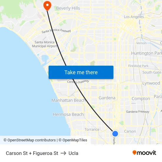Carson St + Figueroa St to Ucla map