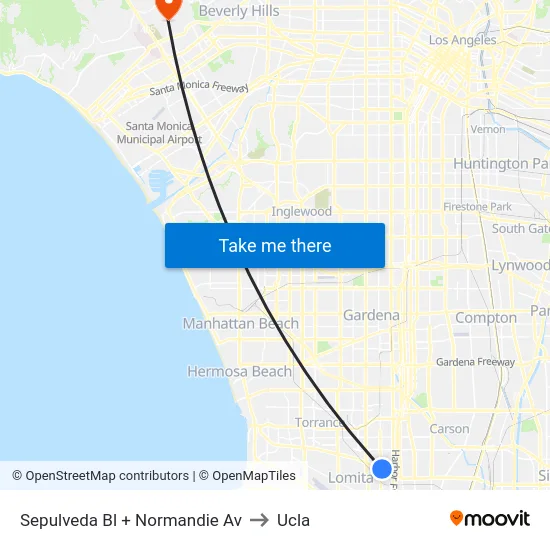 Sepulveda Bl + Normandie Av to Ucla map