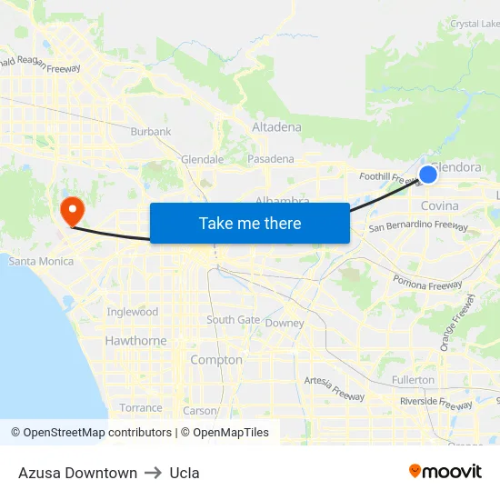Azusa Downtown to Ucla map
