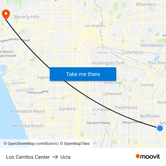 Los Cerritos Center to Ucla map