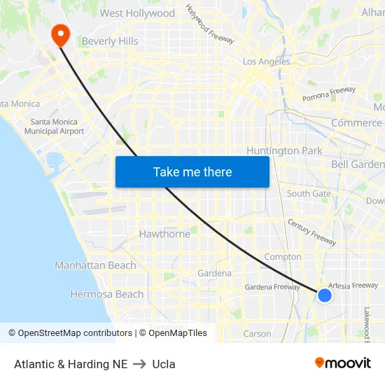 Atlantic & Harding NE to Ucla map