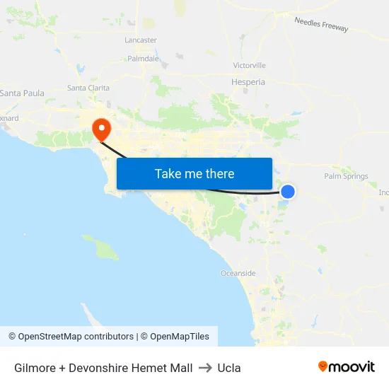 Gilmore + Devonshire Hemet Mall to Ucla map