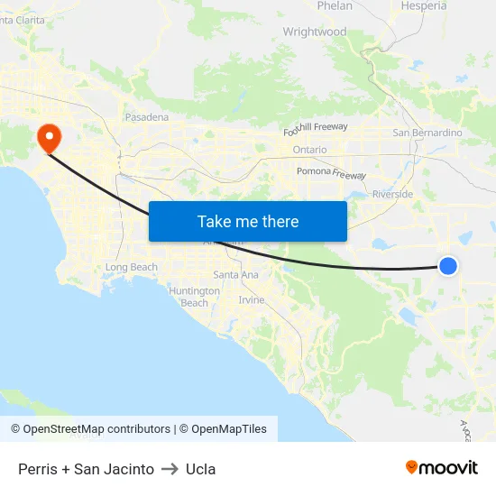 Perris + San Jacinto to Ucla map