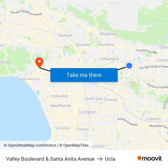 Valley Boulevard & Santa Anita Avenue to Ucla map