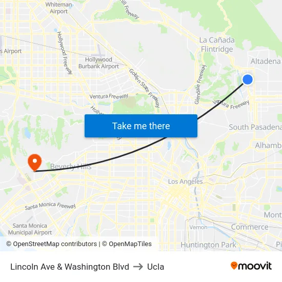 Lincoln Ave & Washington Blvd to Ucla map