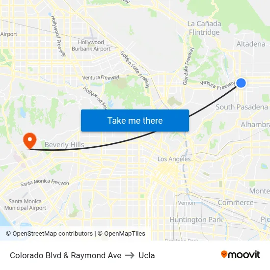 Colorado Blvd &  Raymond Ave to Ucla map
