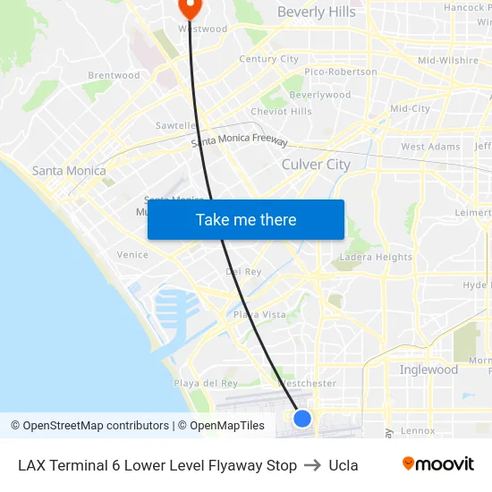 LAX Terminal 6 Lower Level Flyaway Stop to Ucla map