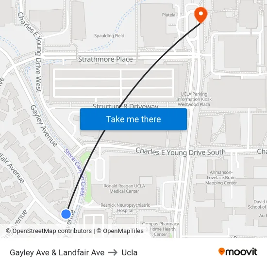 Gayley Ave & Landfair Ave to Ucla map