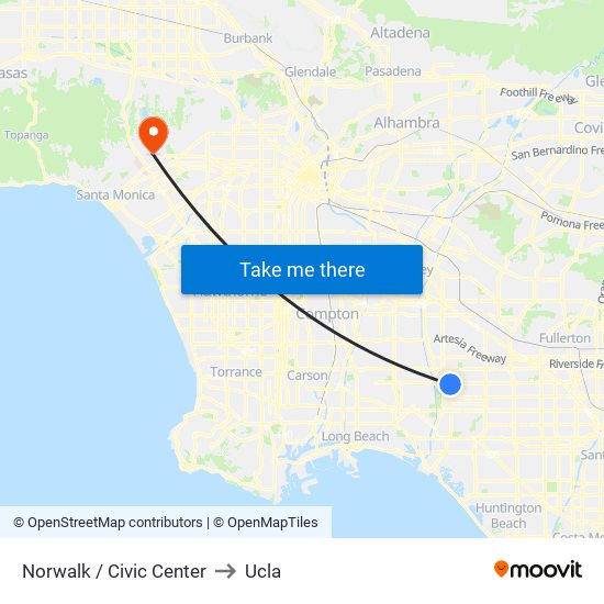 Norwalk / Civic Center to Ucla map