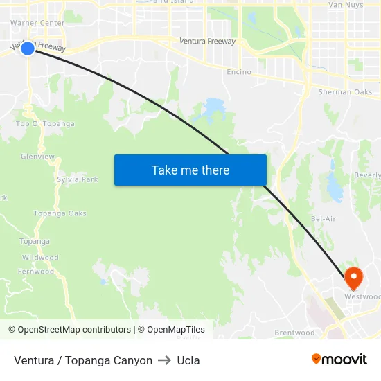 Ventura / Topanga Canyon to Ucla map