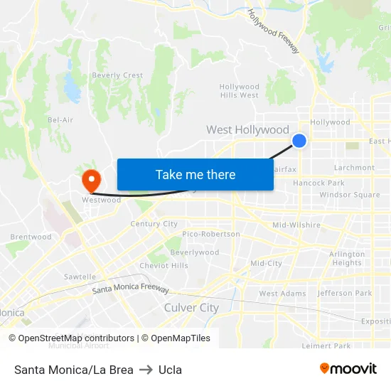 Santa Monica/La Brea to Ucla map