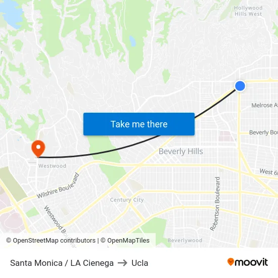 Santa Monica / LA Cienega to Ucla map