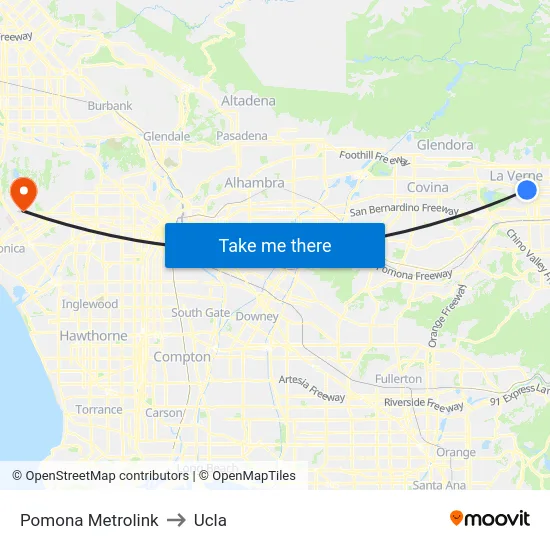 Pomona Metrolink to Ucla map