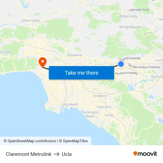 Claremont Metrolink to Ucla map
