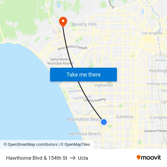 Hawthorne Blvd & 154th St to Ucla map