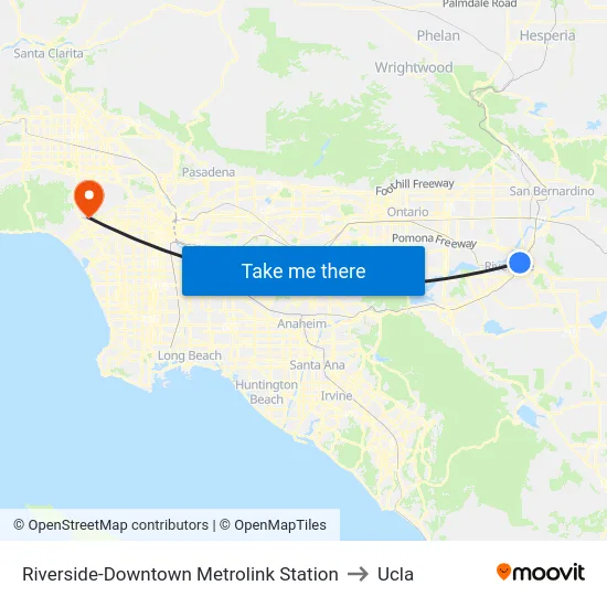 Riverside-Downtown Metrolink Station to Ucla map
