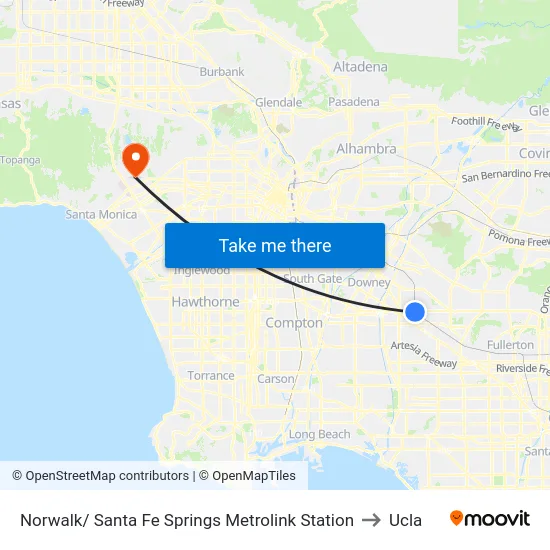 Norwalk/ Santa Fe Springs Metrolink Station to Ucla map