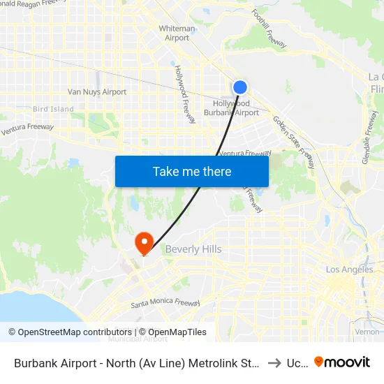 Burbank Airport - North (Av Line) Metrolink Station to Ucla map