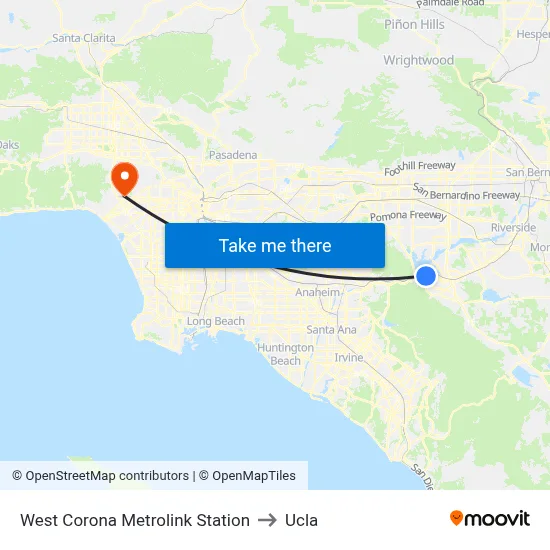 West Corona Metrolink Station to Ucla map