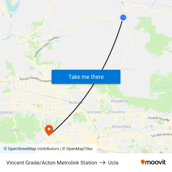 Vincent Grade/Acton Metrolink Station to Ucla map