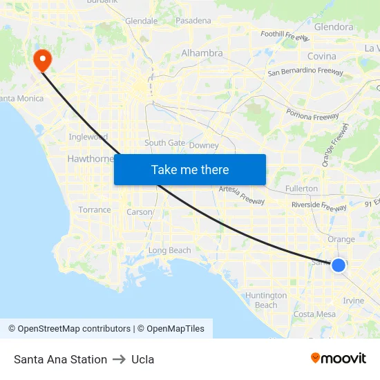 Santa Ana Station to Ucla map